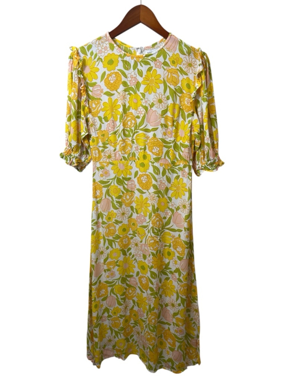 Faithfull the Brand Yellow Floral Jolene Midi Dress - Picture 2 of 8